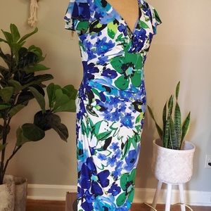 LAUREN RALPH LAUREN Women's Floral Ruched Faux Wrap Wiggle Dress size 12
